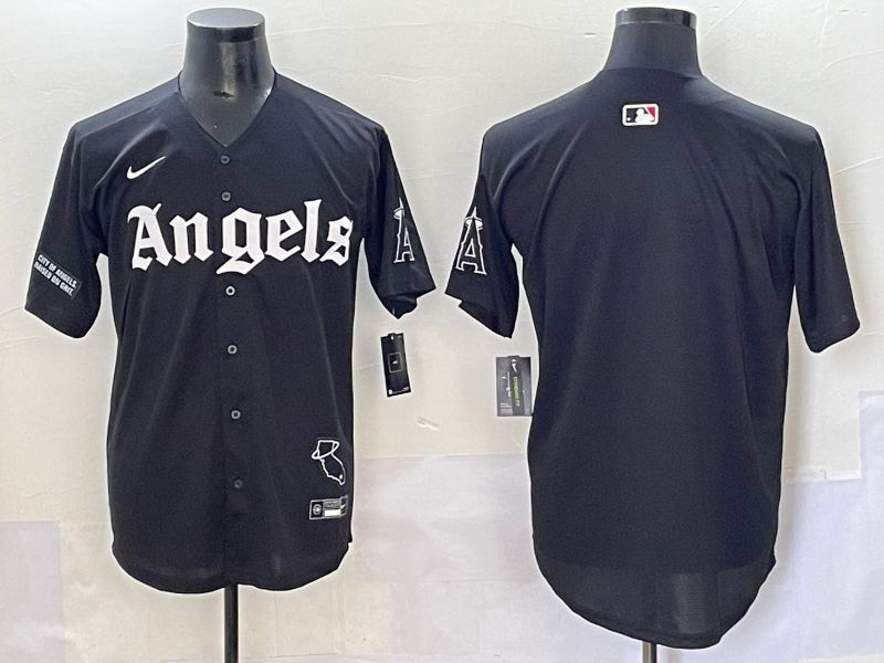 Men 2025 Los Angeles Angels Blank Black Five generations Joint Name Nike MLB Jersey style 2->los angeles angels->MLB Jersey